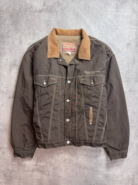 1990's Diesel Khaki Contrast Stitch Pile Fleece Jacket