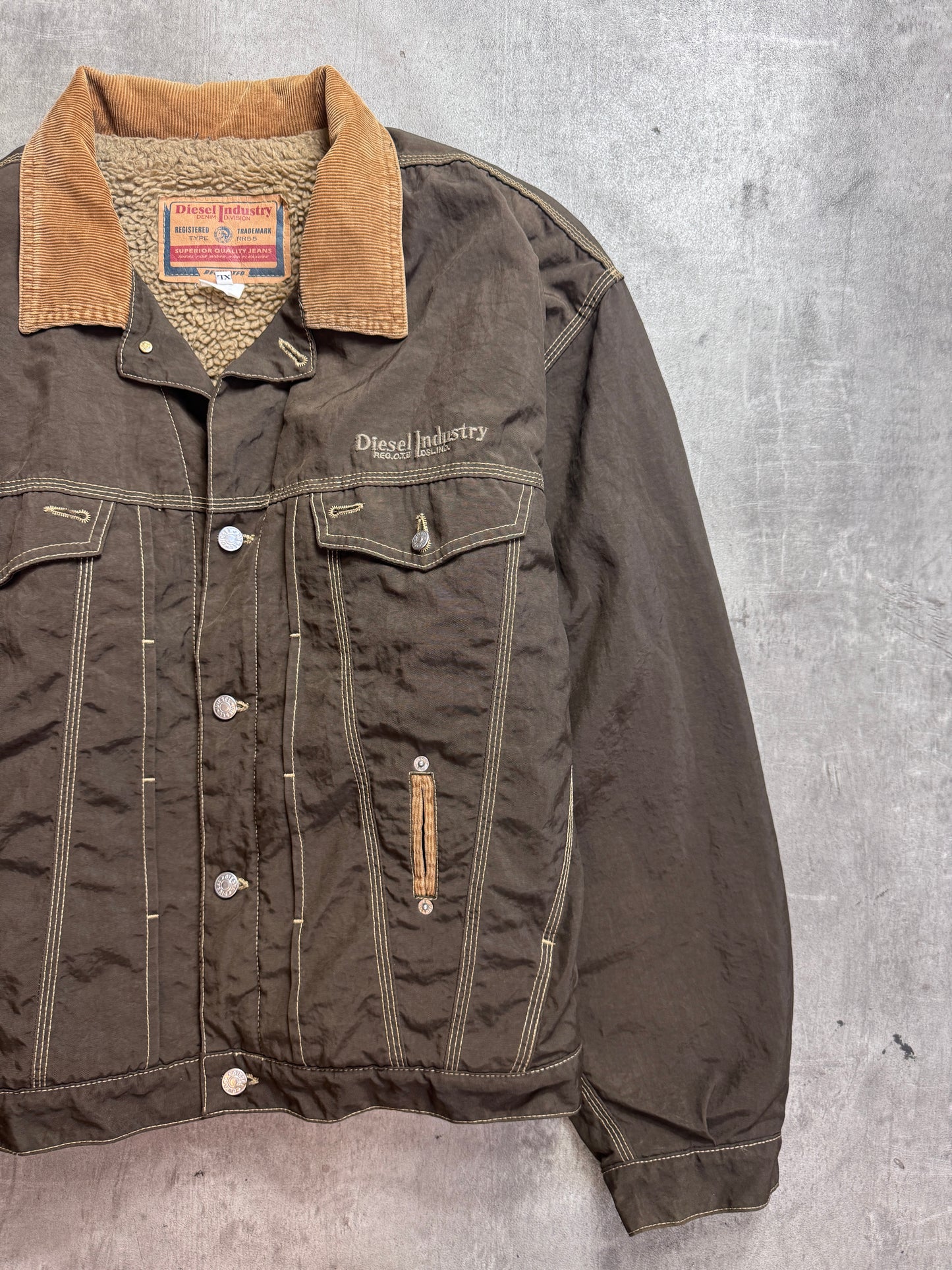 1990's Diesel Khaki Contrast Stitch Pile Fleece Jacket