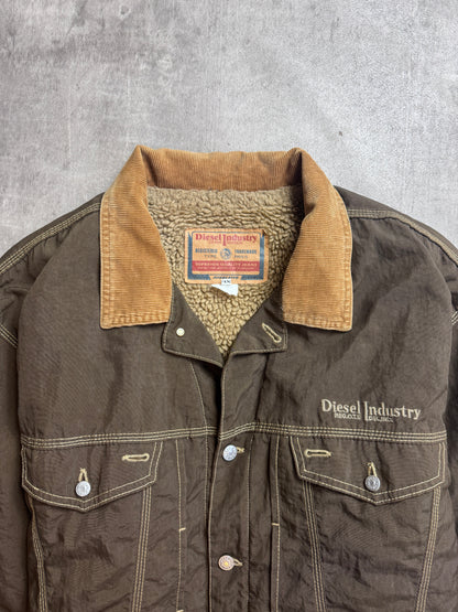 1990's Diesel Khaki Contrast Stitch Pile Fleece Jacket