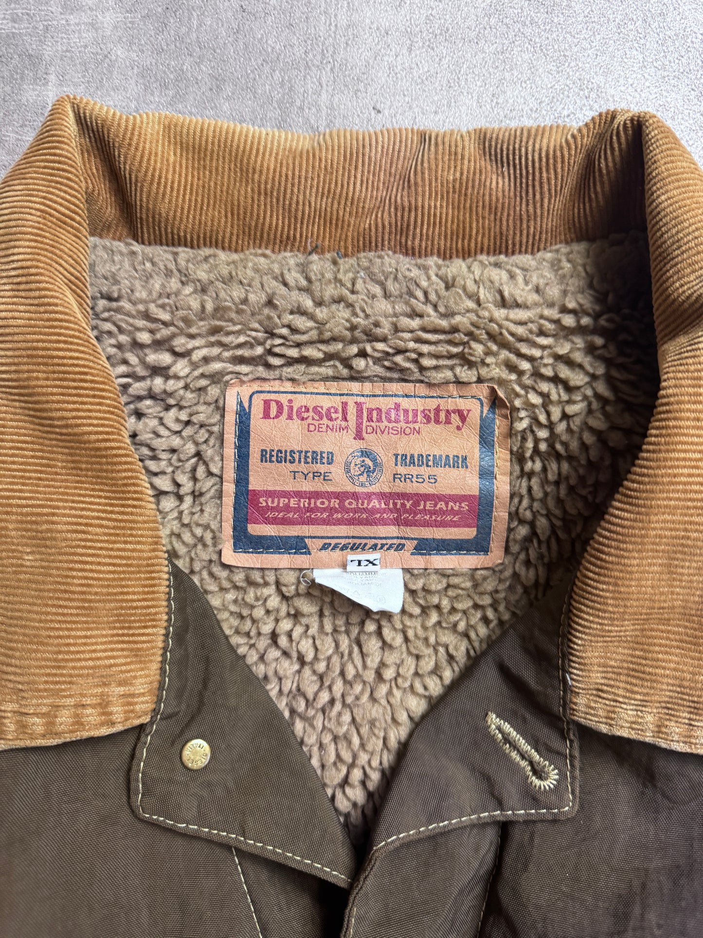 1990's Diesel Khaki Contrast Stitch Pile Fleece Jacket
