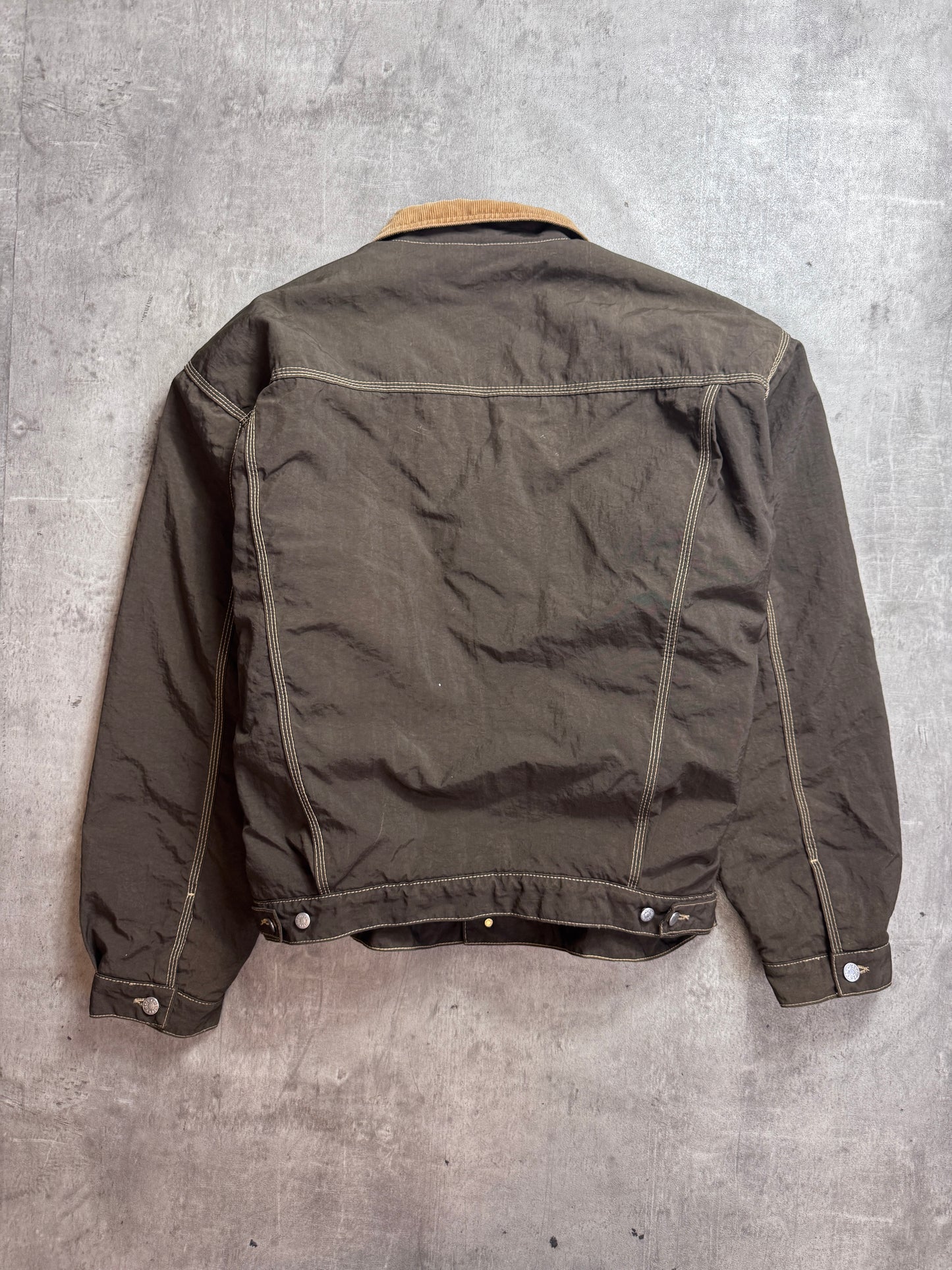 1990's Diesel Khaki Contrast Stitch Pile Fleece Jacket