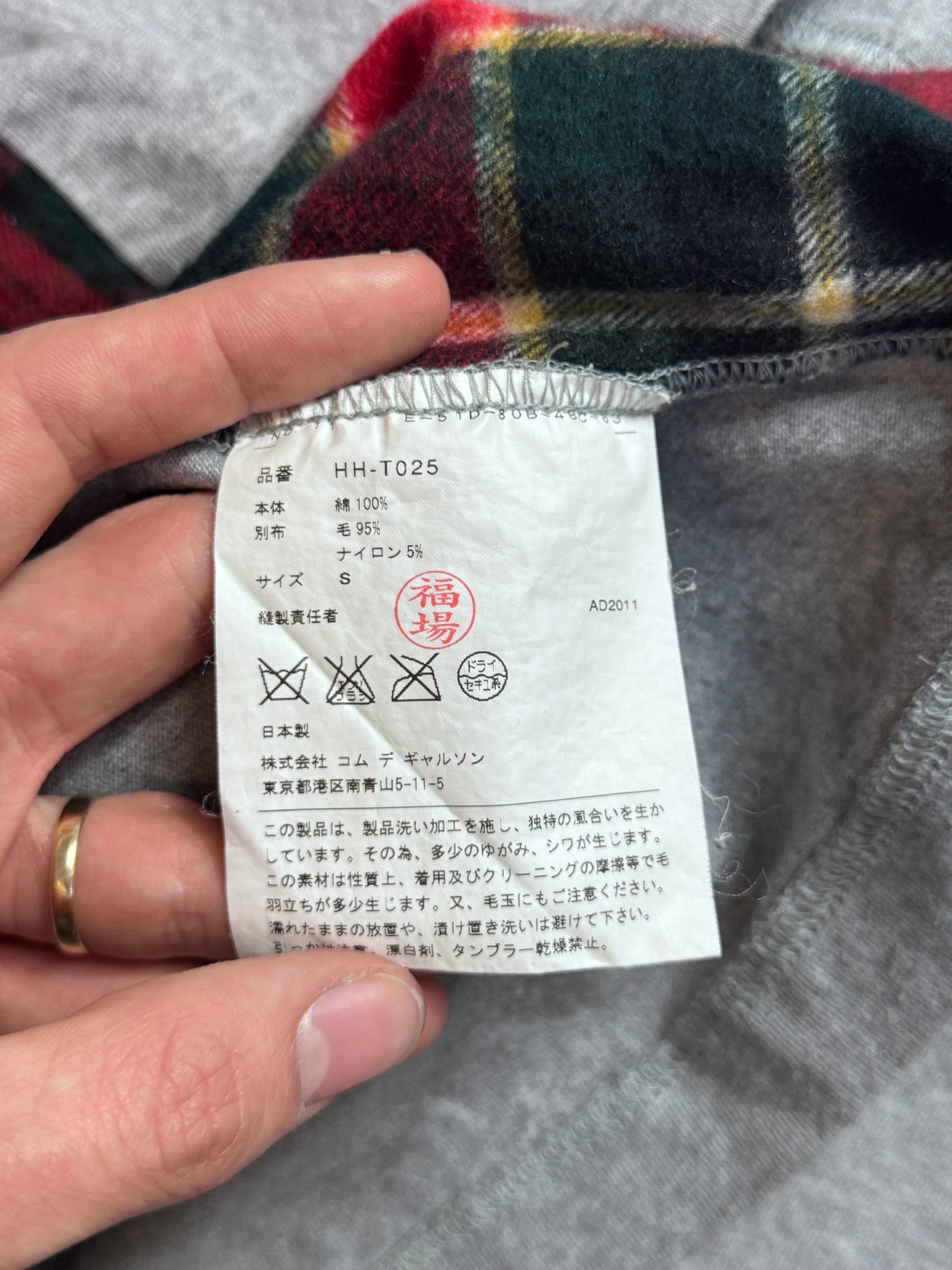 2011 CDG Grey Cut & Sew Mixed Plaid LS Tee