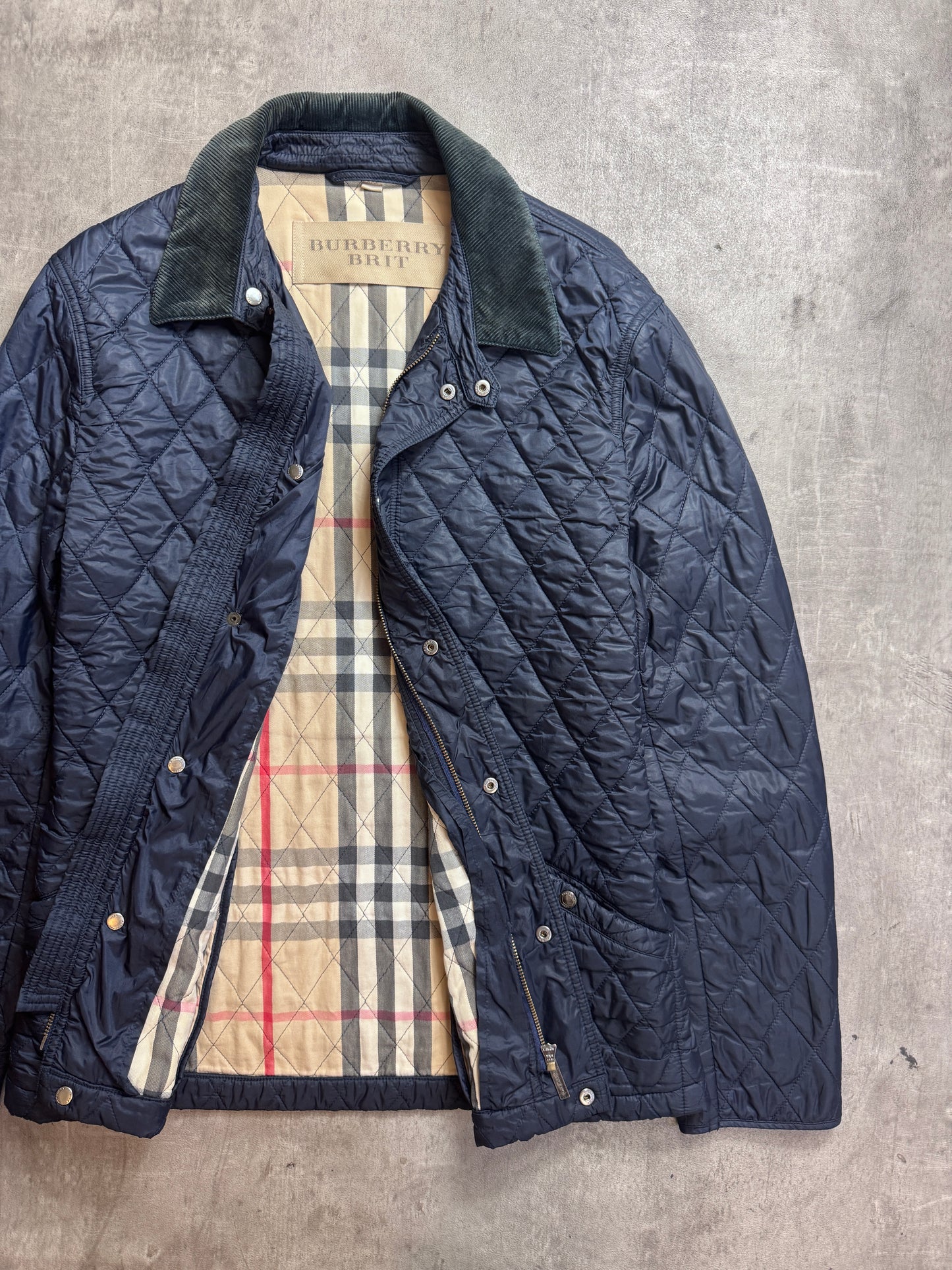 Burberry Diamond Quilt Corduroy Collar Nova Check Country Jacket
