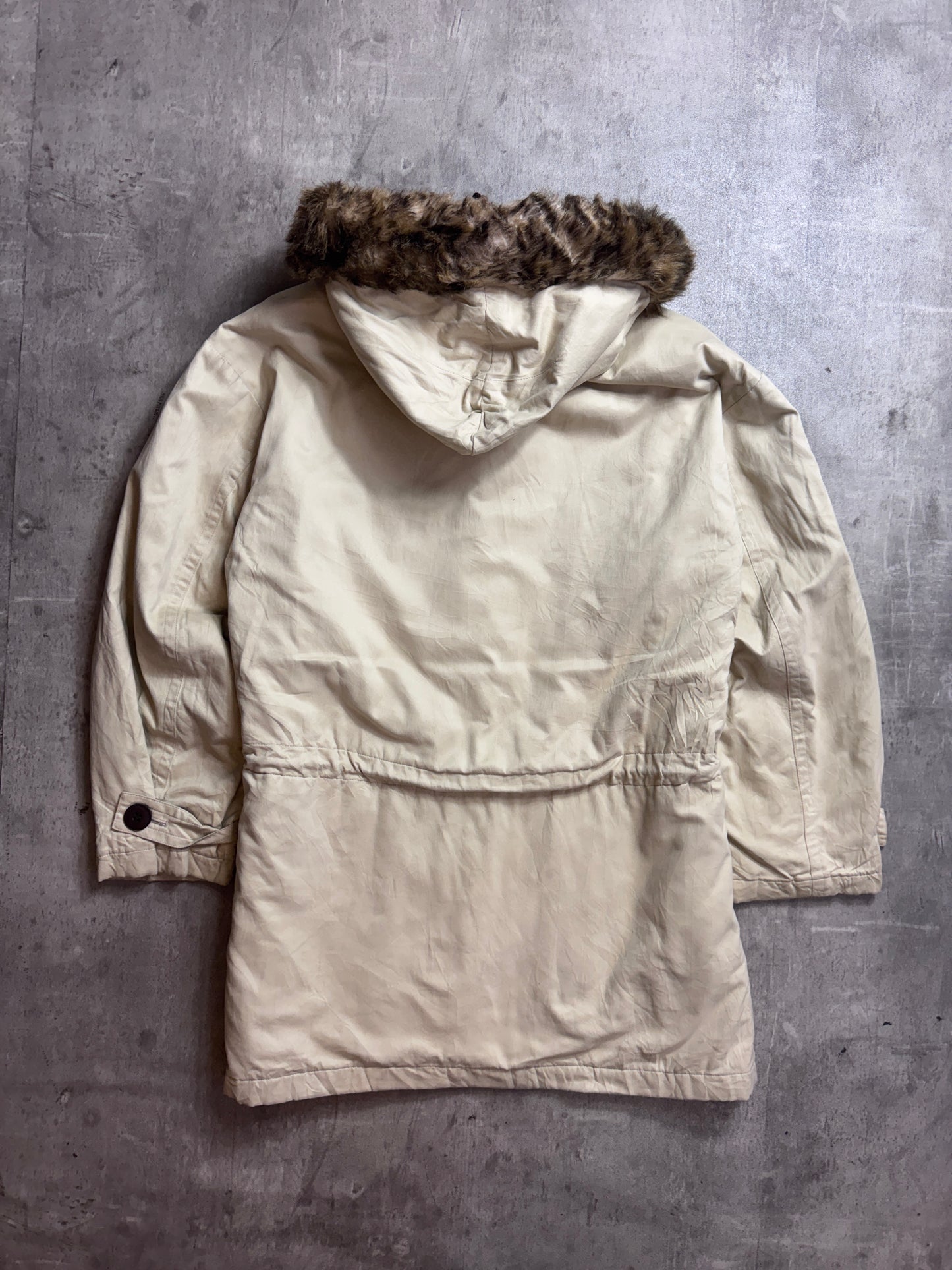 1980's YSL Fur Trim Quilted Cream Arctic Parka Jacket