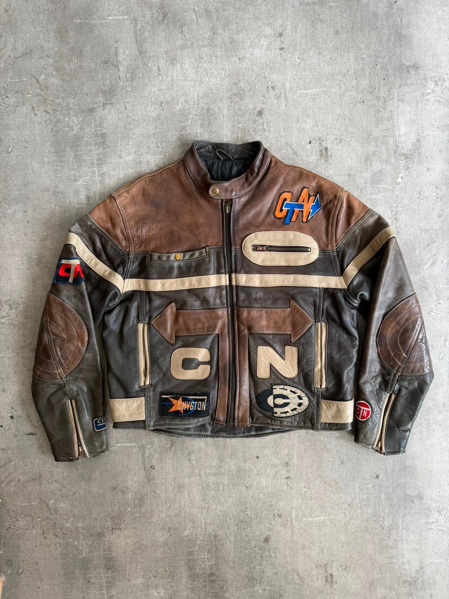 1980's Chyston Patch Embellished Leather Moto Jacket