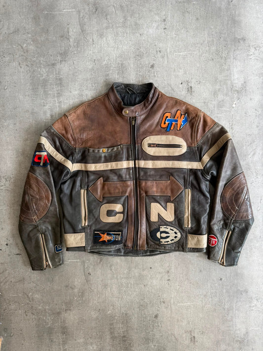 1980's Chyston Patch Embellished Leather Moto Jacket