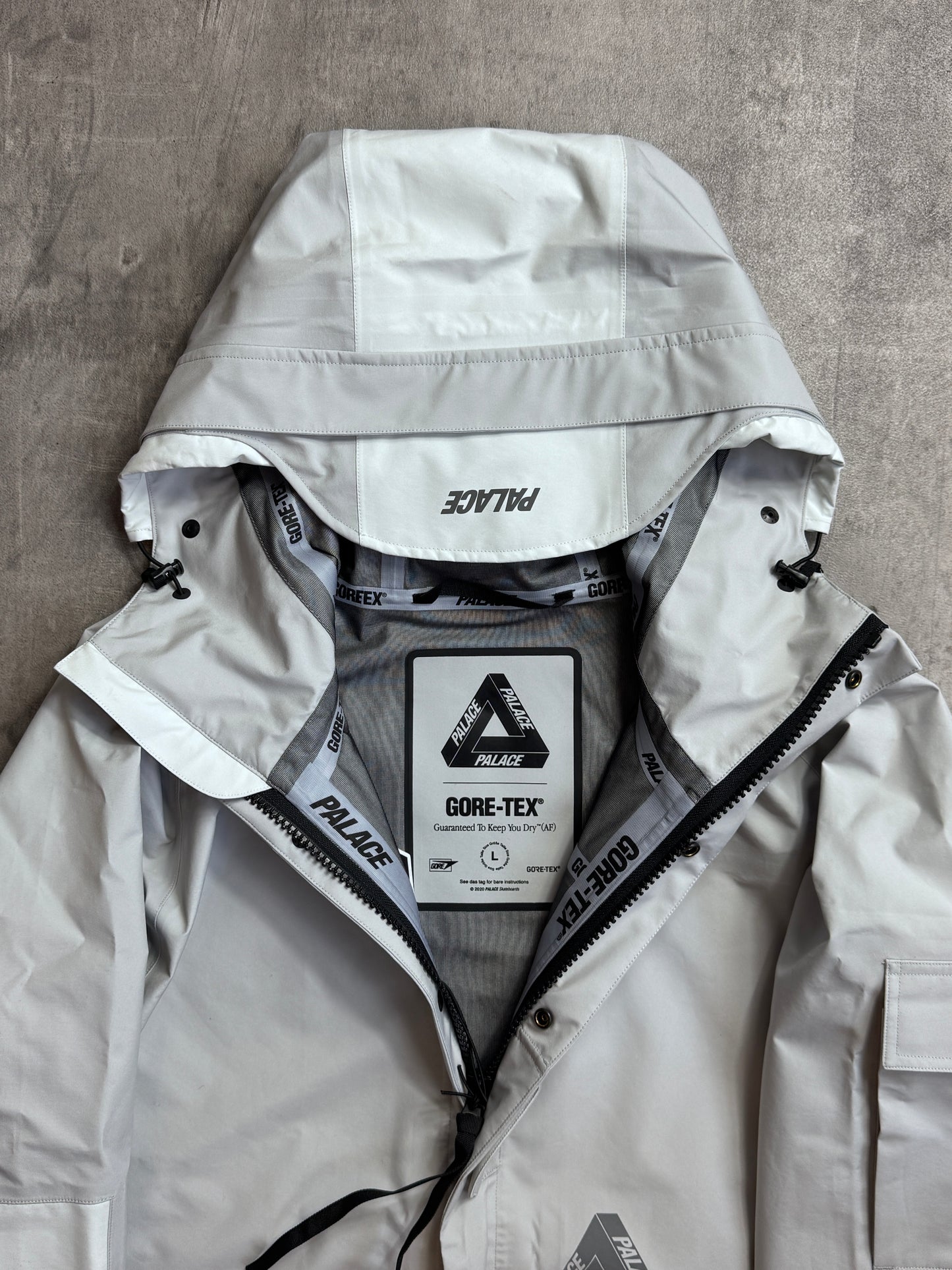 Palace Gore Tex Grey Tech Wave Length Reflective Logo Full Zip Up Jacket