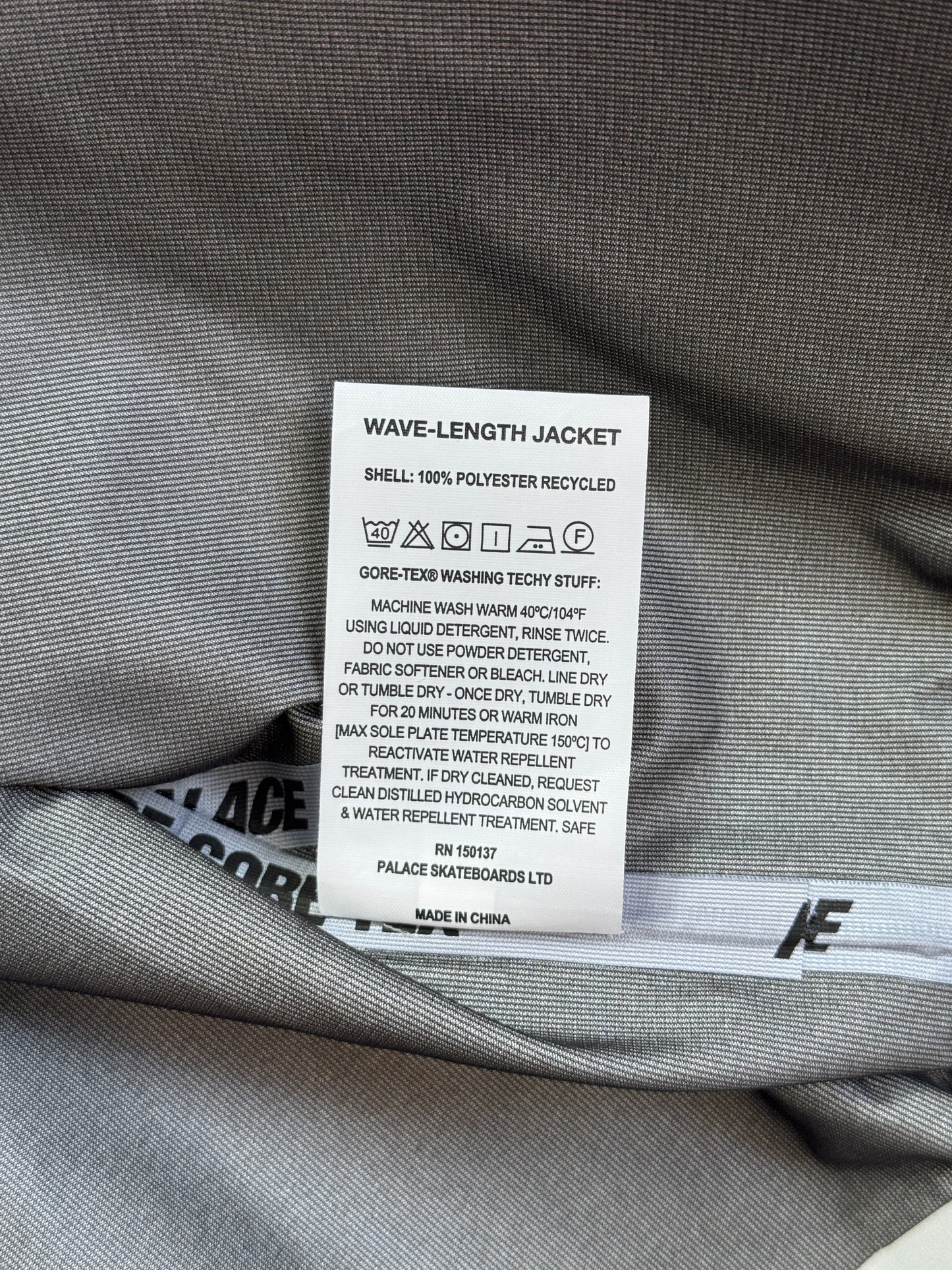 Palace Gore Tex Grey Tech Wave Length Reflective Logo Full Zip Up Jacket