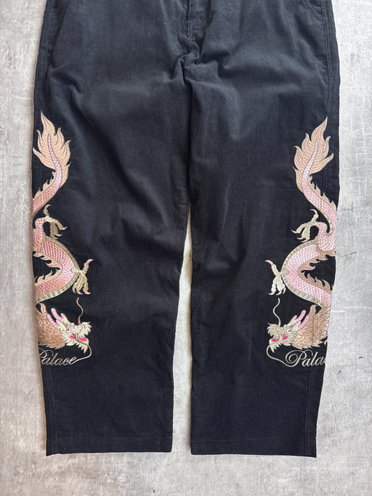 F/W 2022 Palace Embroidered Double Dragon Tour Black Corduroy Wide Leg Trousers