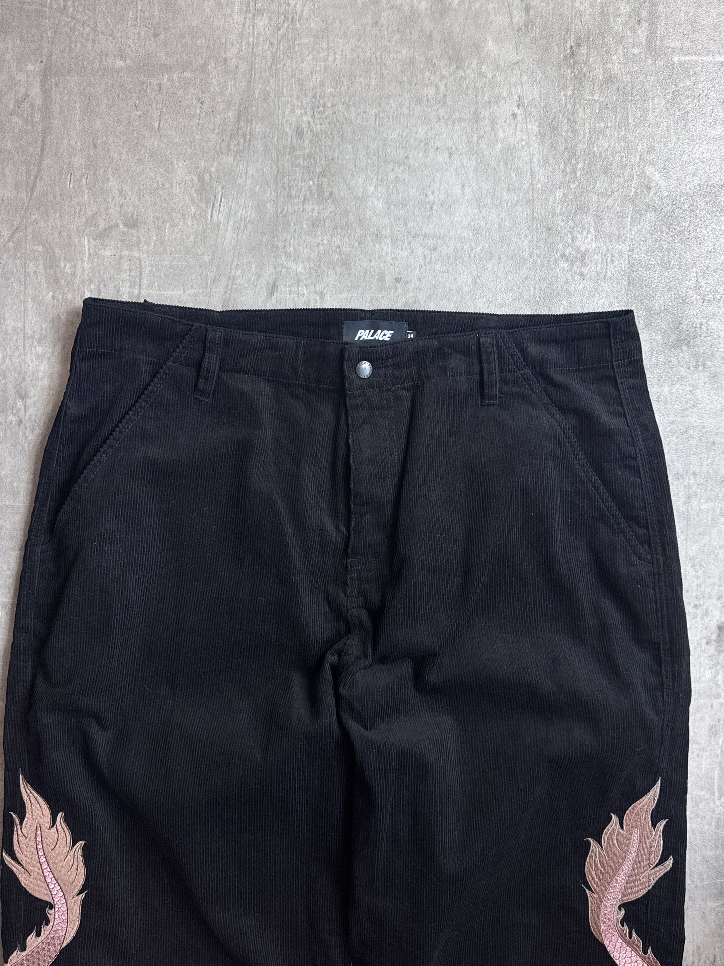 F/W 2022 Palace Embroidered Double Dragon Tour Black Corduroy Wide Leg Trousers
