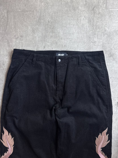 F/W 2022 Palace Embroidered Double Dragon Tour Black Corduroy Wide Leg Trousers