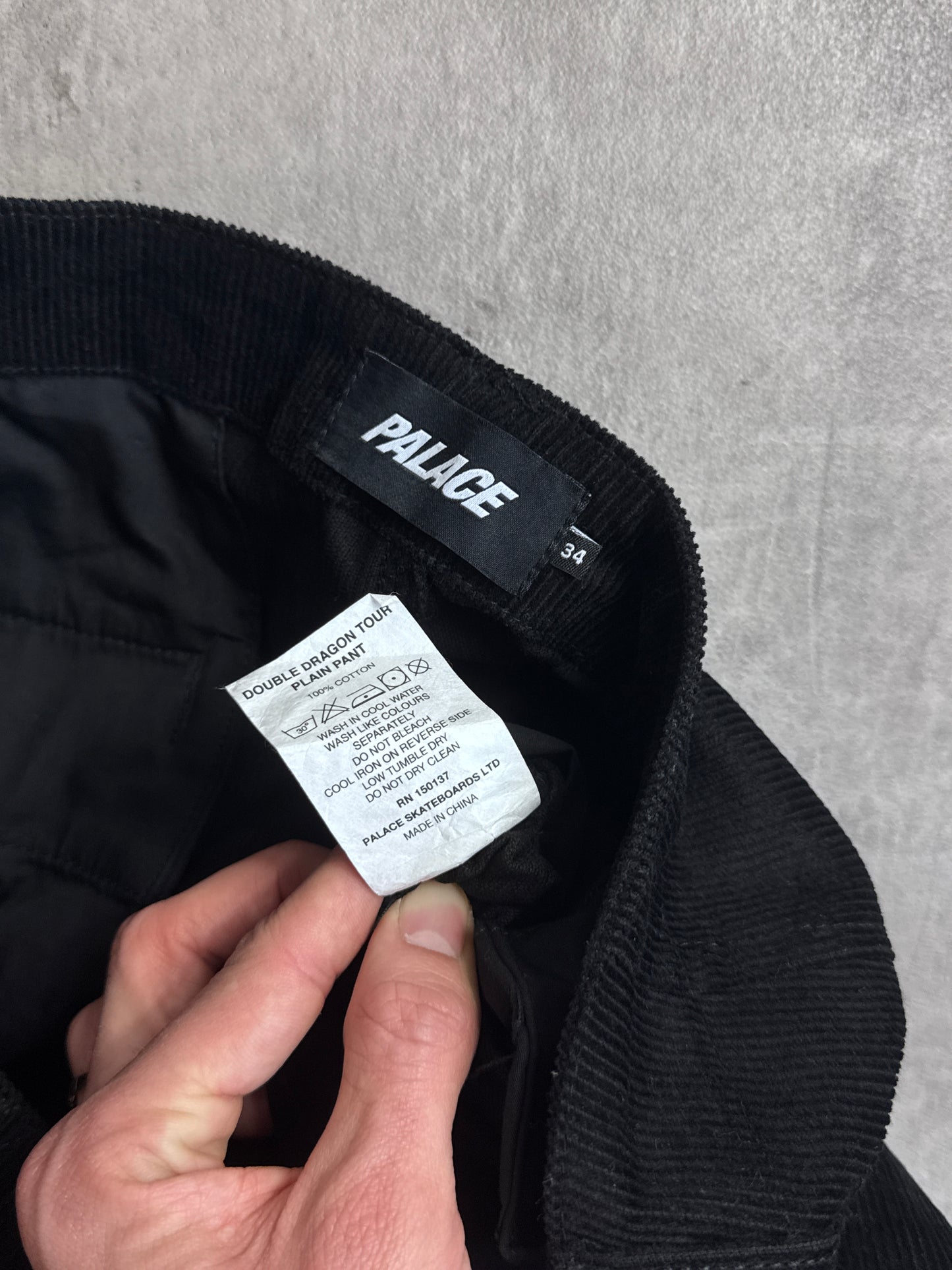 F/W 2022 Palace Embroidered Double Dragon Tour Black Corduroy Wide Leg Trousers