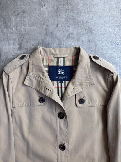 Burberry Beige Nova Check Lined Button Down Midi Trench