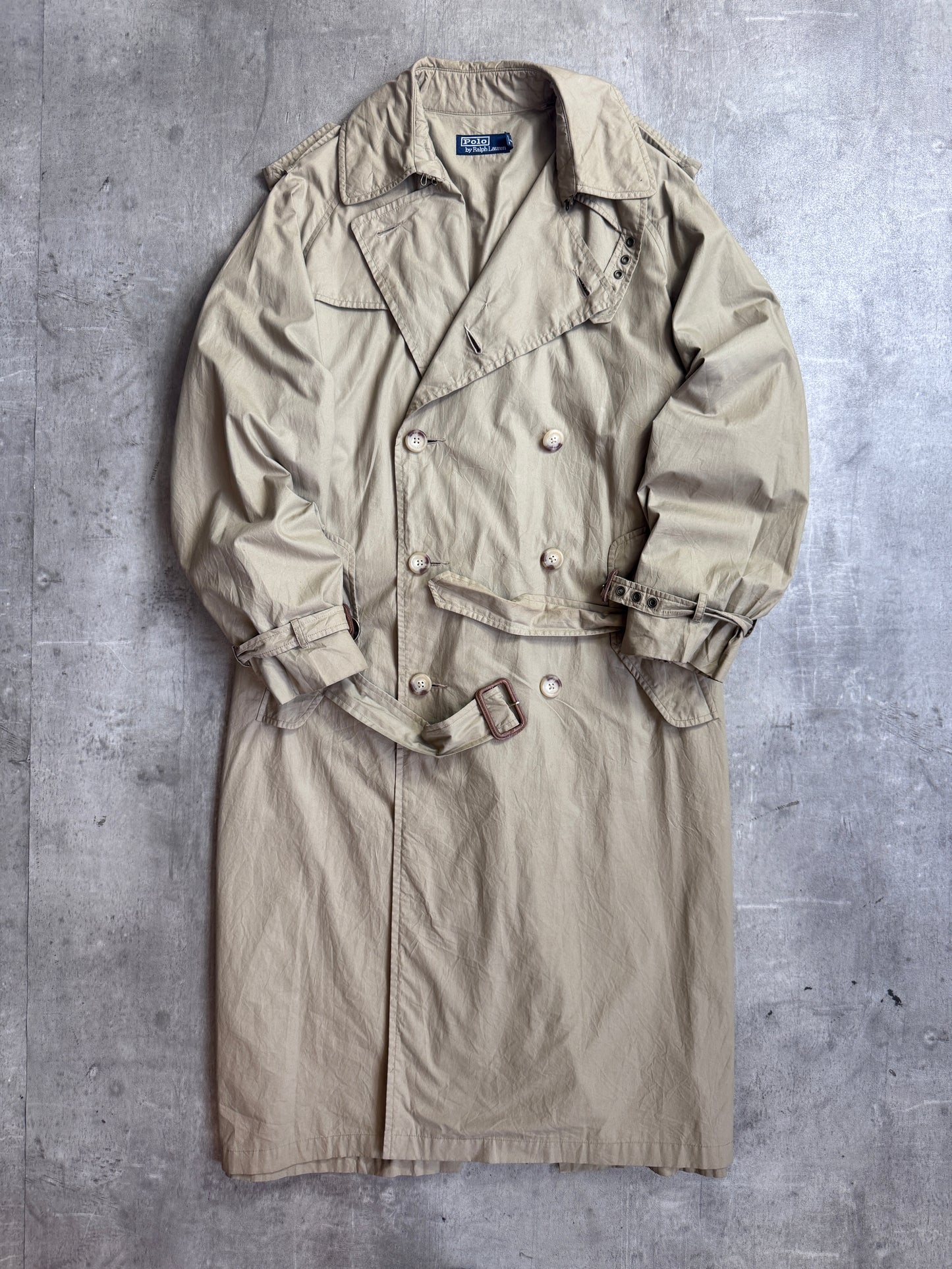 1990's Polo Ralph Lauren Light Khaki Double Breasted Trench Coat