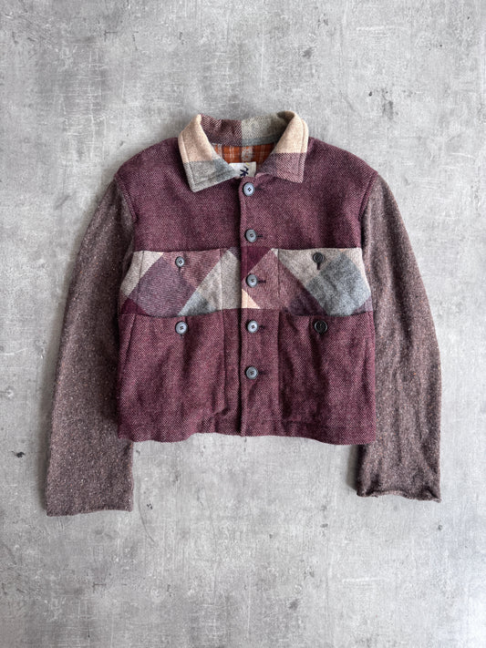 Hai Sporting Gear Knit Fleck Sleeve Cropped Flannel Jacket
