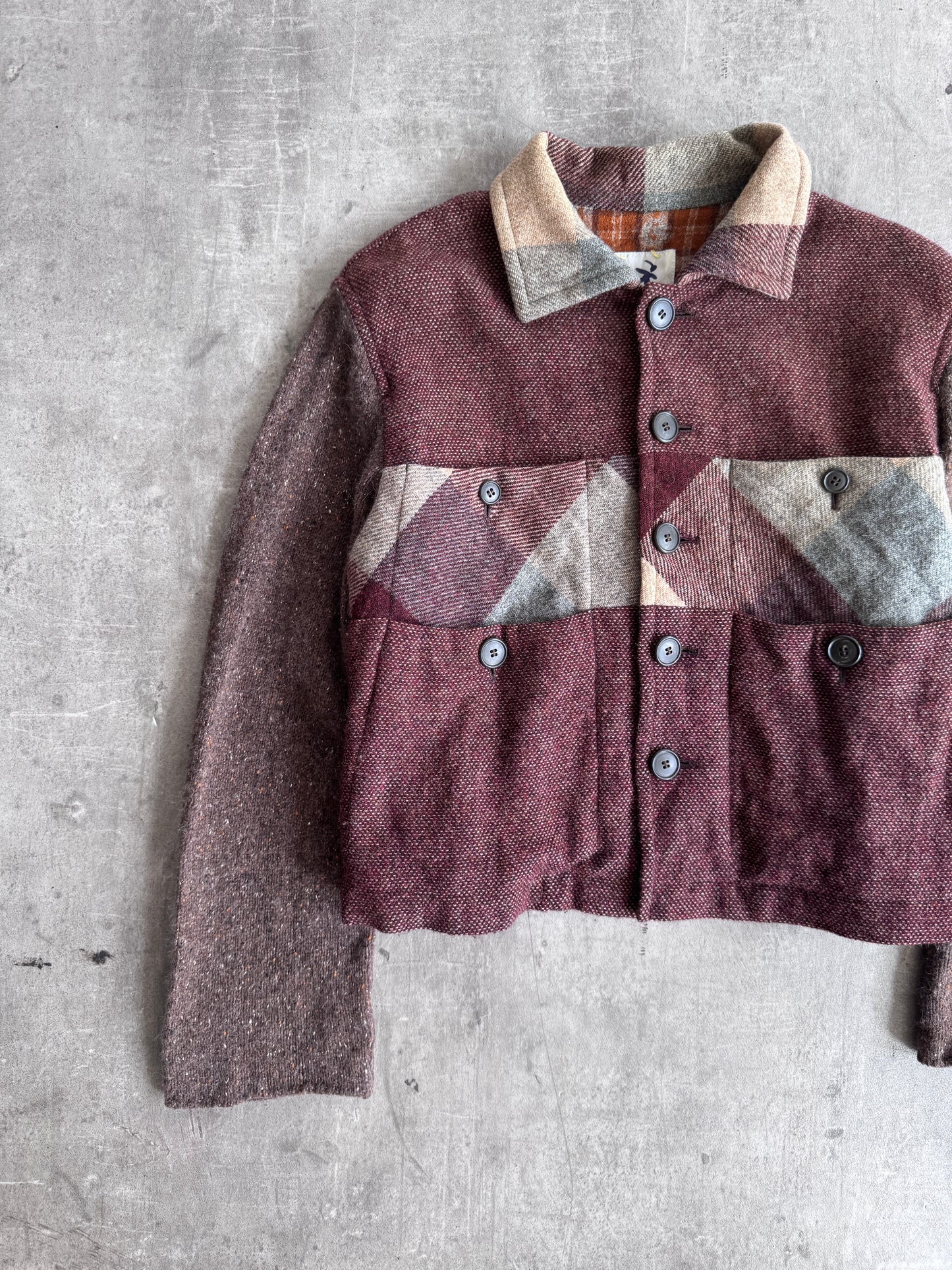 Hai Sporting Gear Knit Fleck Sleeve Cropped Flannel Jacket