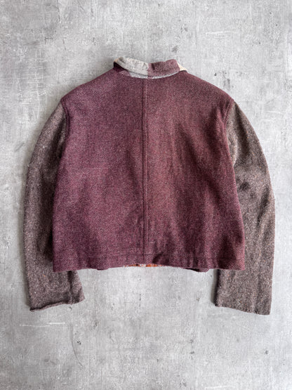 Hai Sporting Gear Knit Fleck Sleeve Cropped Flannel Jacket