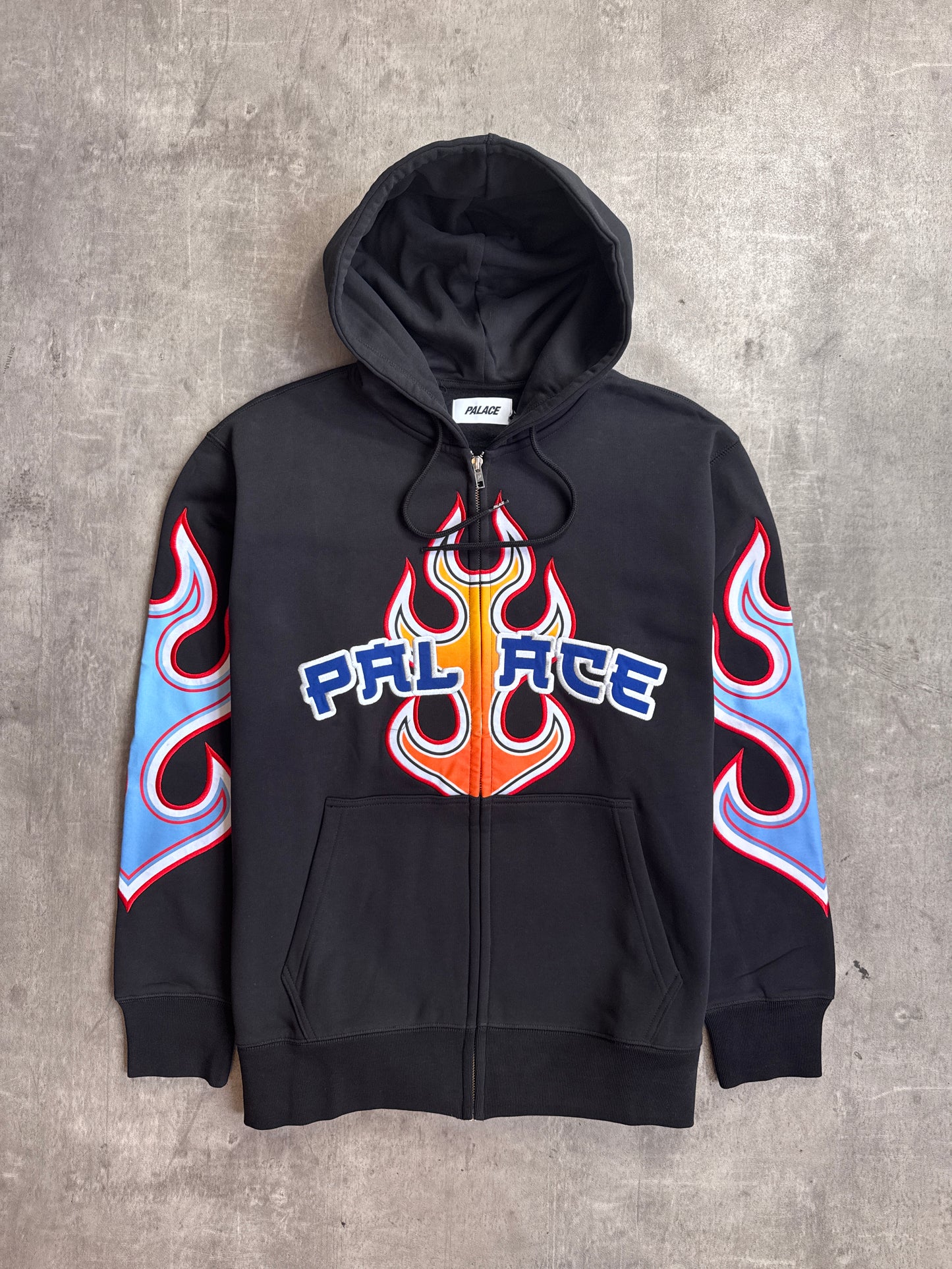 Palace 00s Black Flame Print Embroidered Zip Up Hoodie