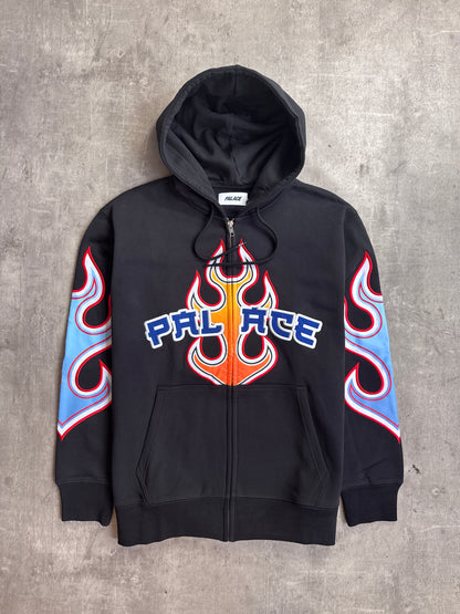 Palace 00s Black Flame Print Embroidered Zip Up Hoodie