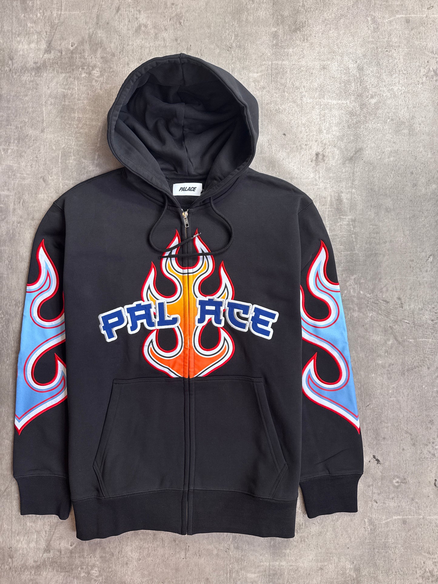 Palace 00s Black Flame Print Embroidered Zip Up Hoodie