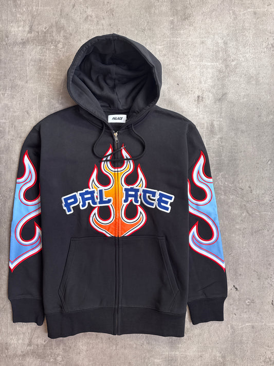Palace 00s Black Flame Print Embroidered Zip Up Hoodie