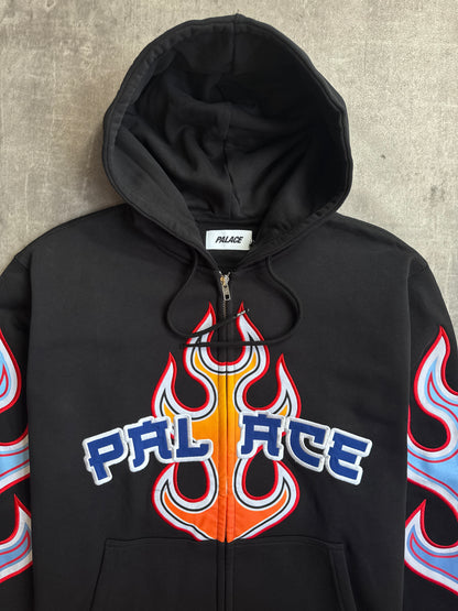 Palace 00s Black Flame Print Embroidered Zip Up Hoodie
