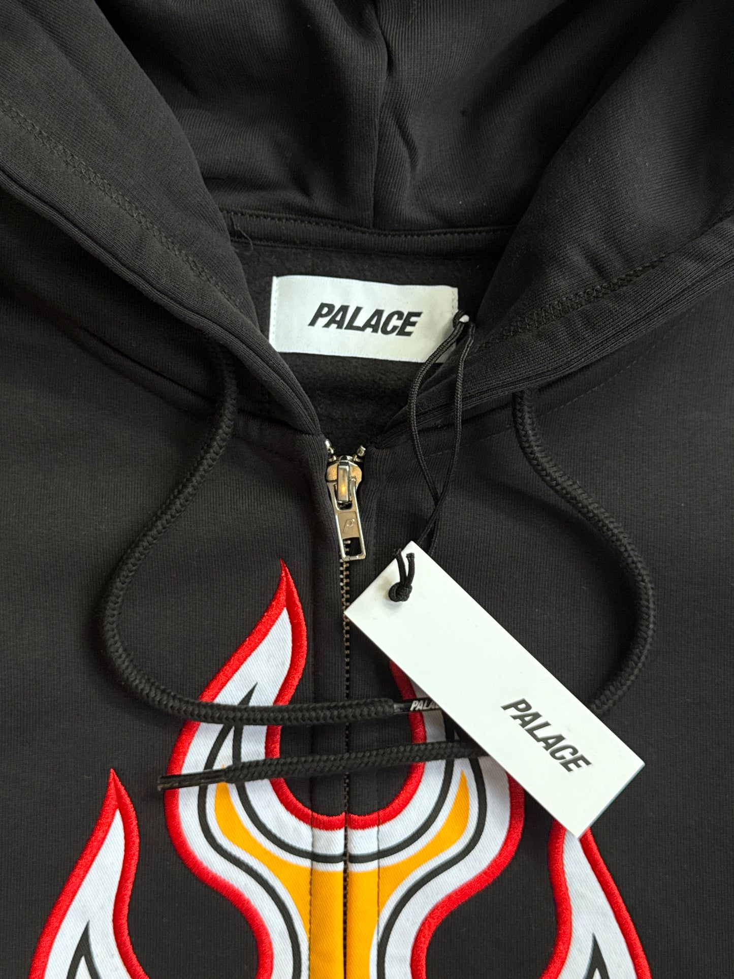 Palace 00s Black Flame Print Embroidered Zip Up Hoodie