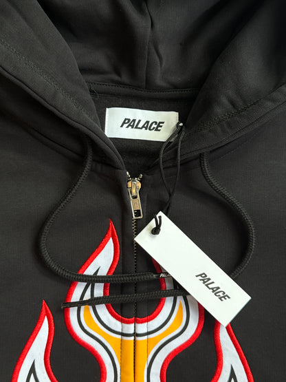 Palace 00s Black Flame Print Embroidered Zip Up Hoodie