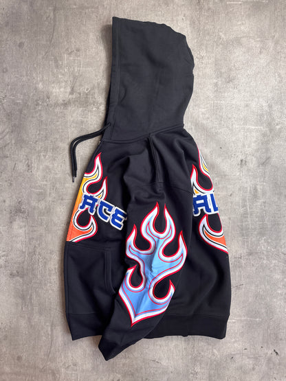 Palace 00s Black Flame Print Embroidered Zip Up Hoodie