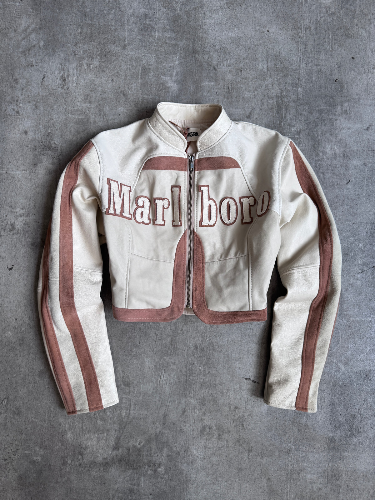 VT Rework: Cropped Marlboro Beige Leather Stripe Jacket