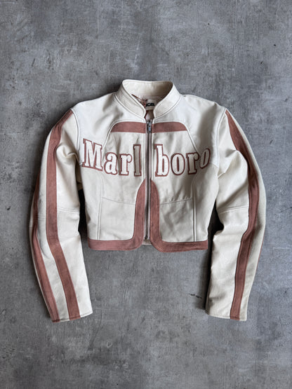 VT Rework: Cropped Marlboro Beige Leather Stripe Jacket