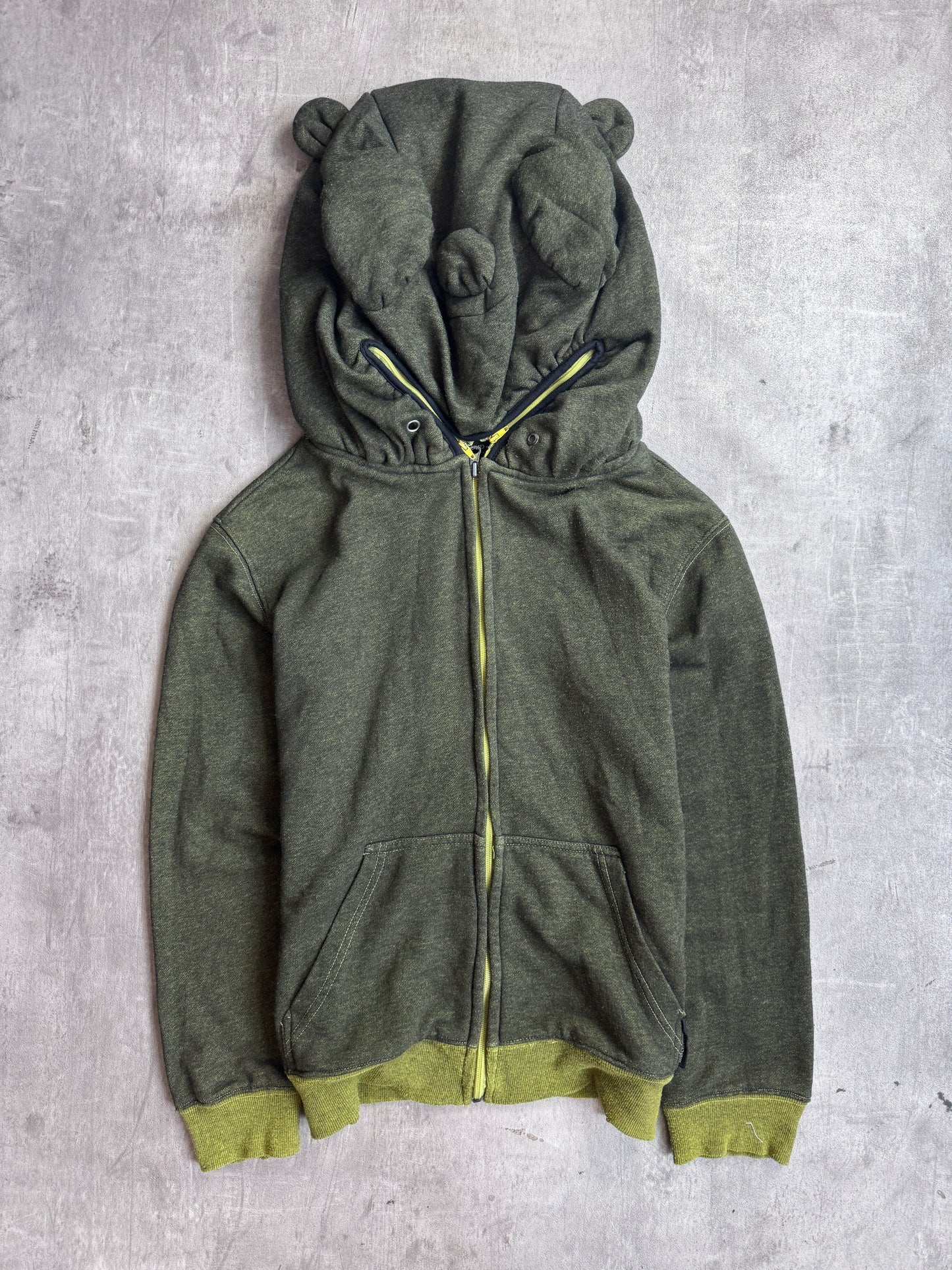 Merci Beaucoup x Issey Miyaki Green Knit Full Zip Bear Hoodie