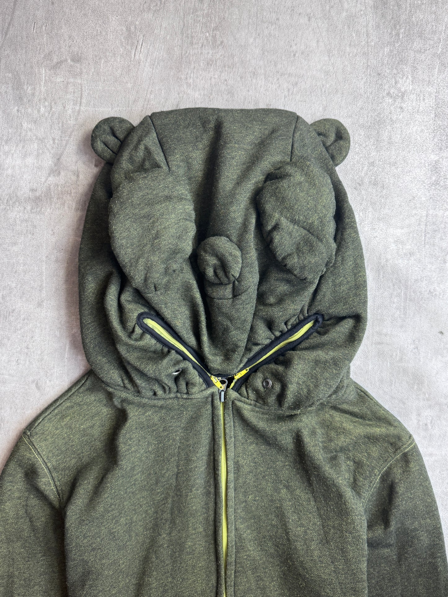 Merci Beaucoup x Issey Miyaki Green Knit Full Zip Bear Hoodie