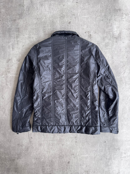 PPFM Notch Collar Zip Up Black Nylon Jacket