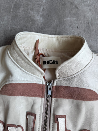 VT Rework: Cropped Marlboro Beige Leather Stripe Jacket