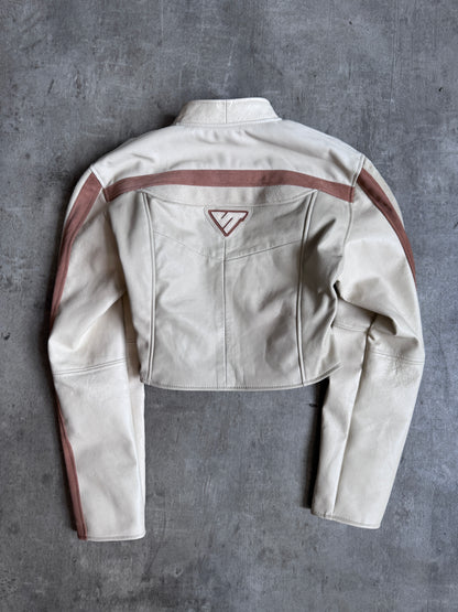 VT Rework: Cropped Marlboro Beige Leather Stripe Jacket