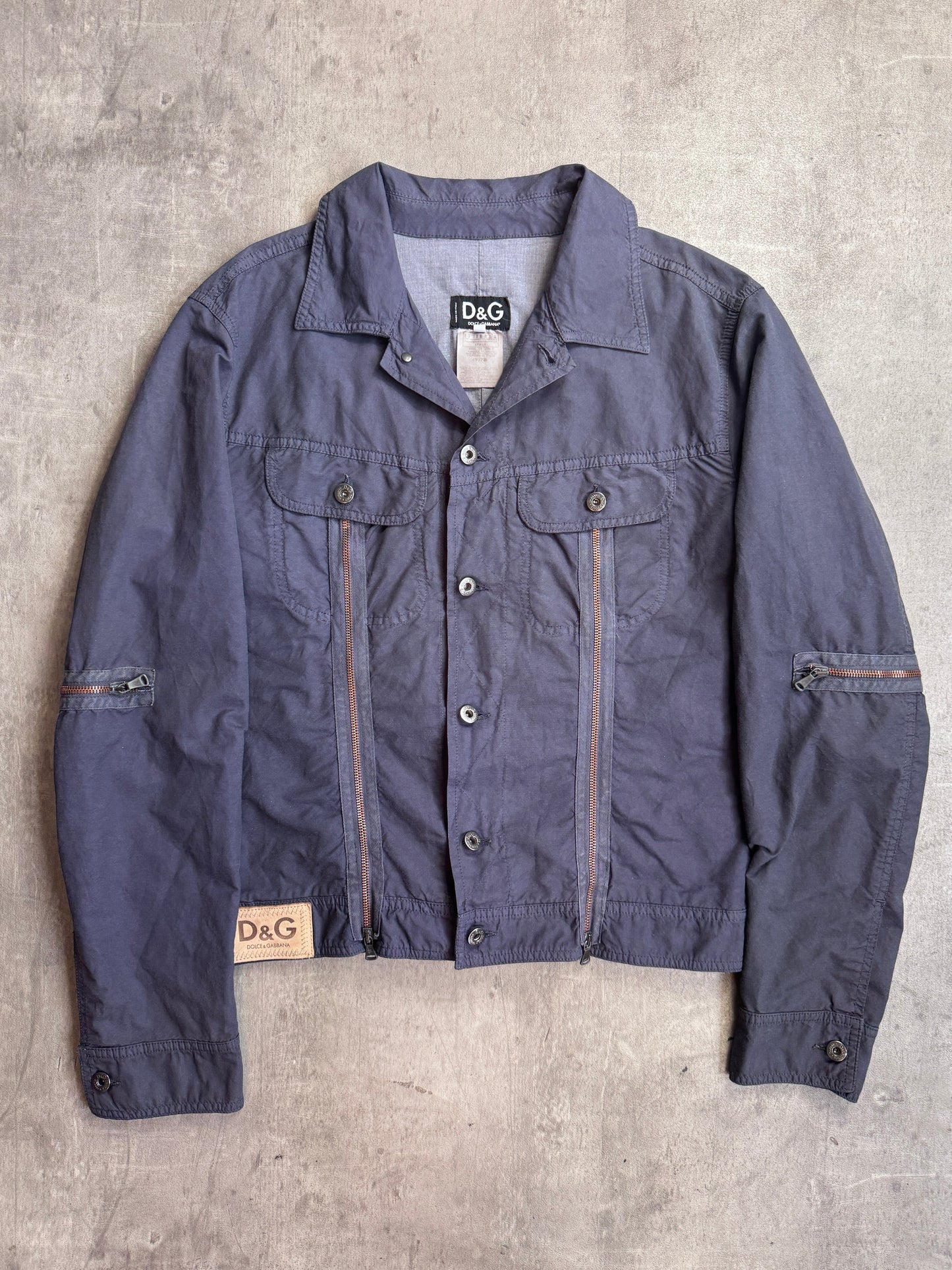 90s Dolce and Gabbana Multi Zip Cut Out Navy Wash Denim Jacket