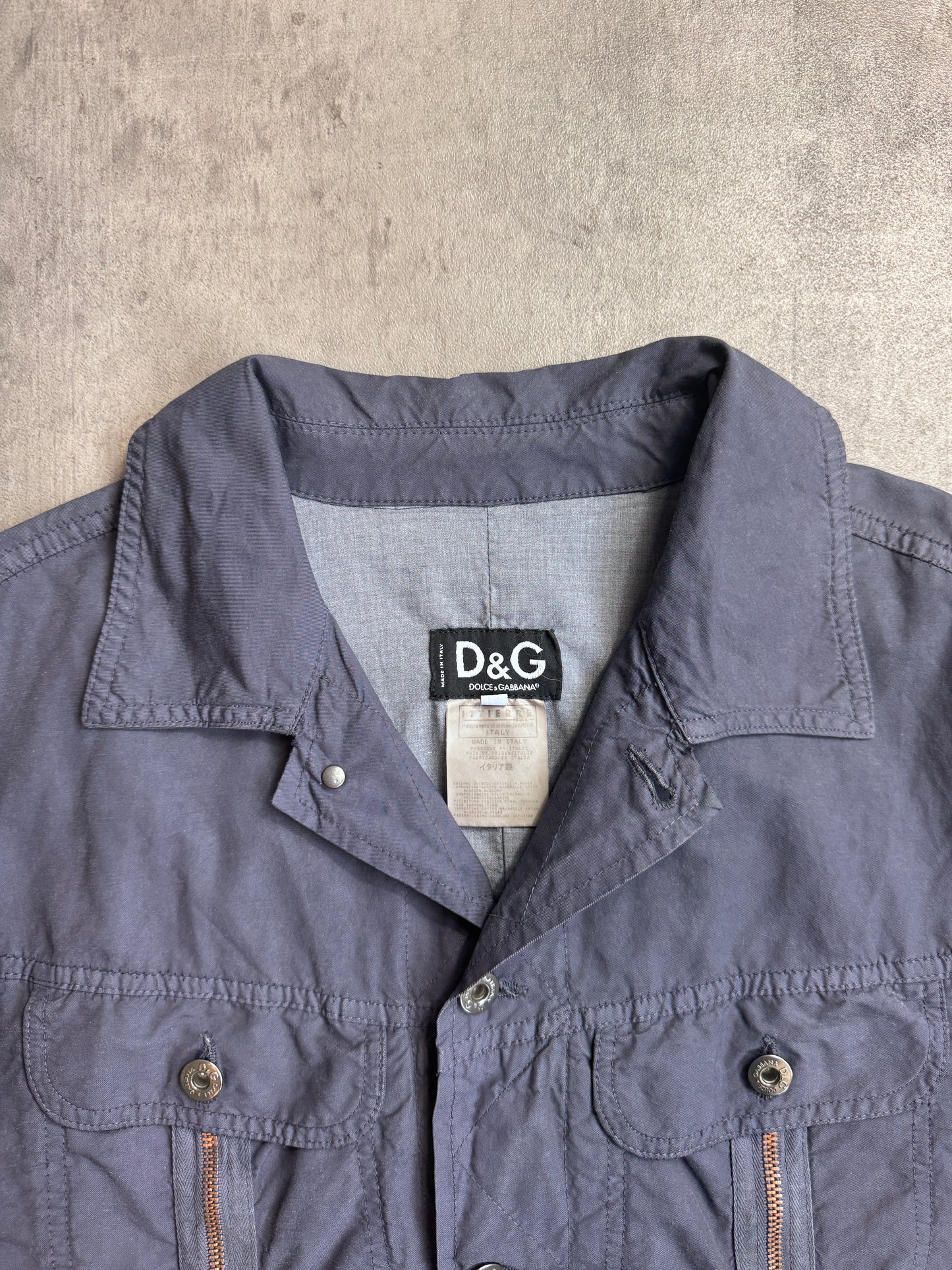 90s Dolce and Gabbana Multi Zip Cut Out Navy Wash Denim Jacket