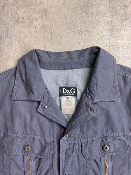 90s Dolce and Gabbana Multi Zip Cut Out Navy Wash Denim Jacket