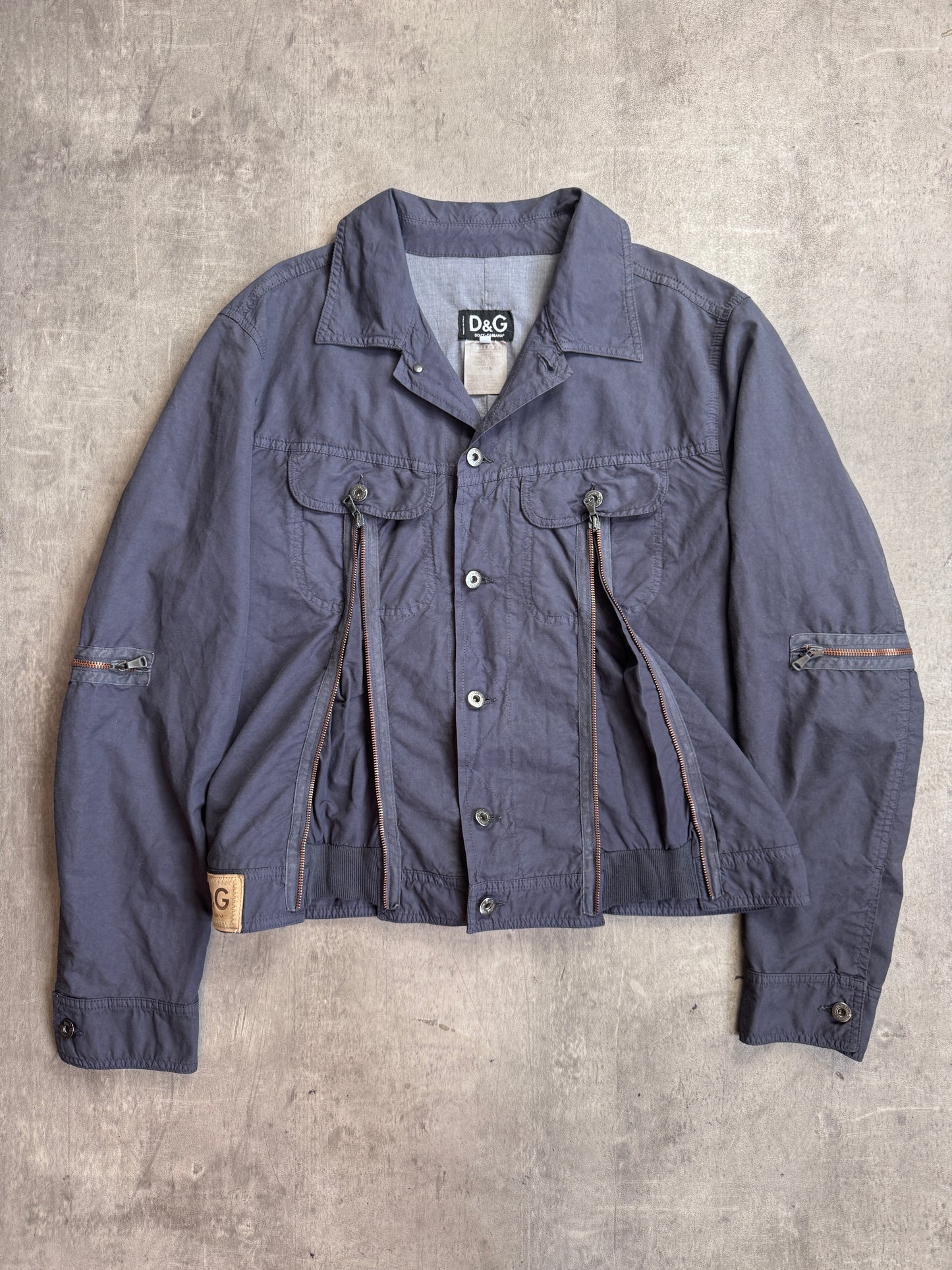 90s Dolce and Gabbana Multi Zip Cut Out Navy Wash Denim Jacket