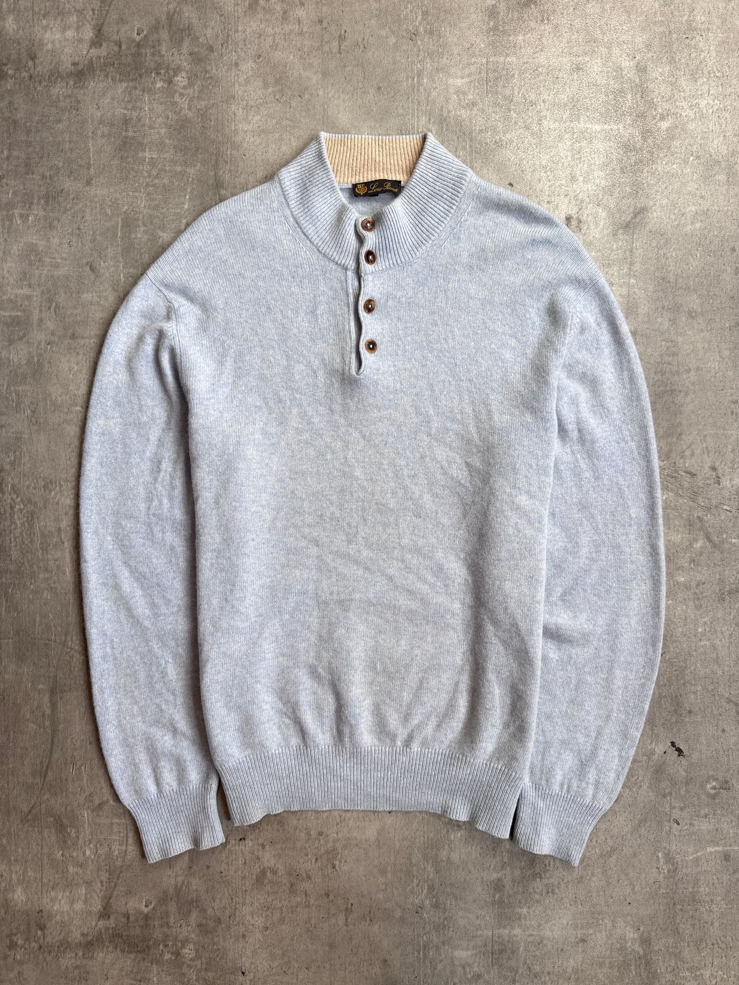 Loro Piana Light Blue Quarter Button Cashmere Sweater