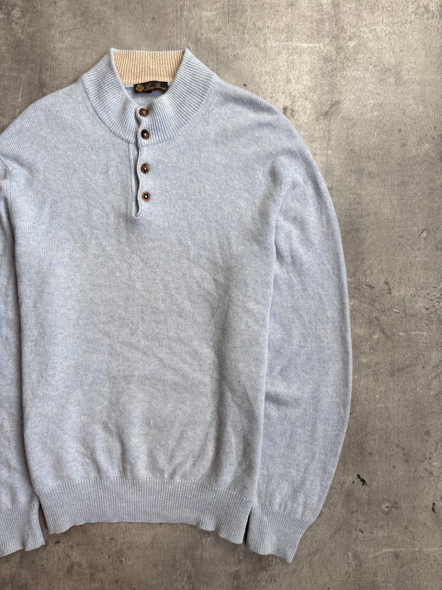 Loro Piana Light Blue Quarter Button Cashmere Sweater