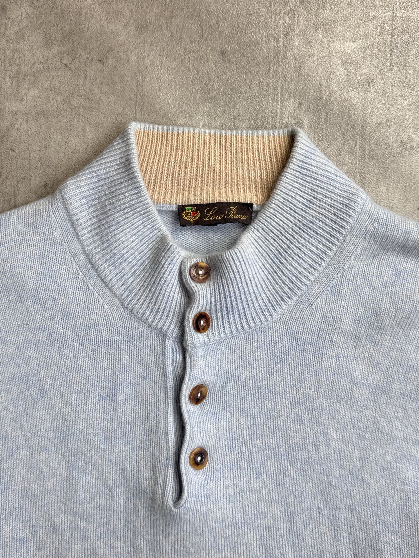 Loro Piana Light Blue Quarter Button Cashmere Sweater