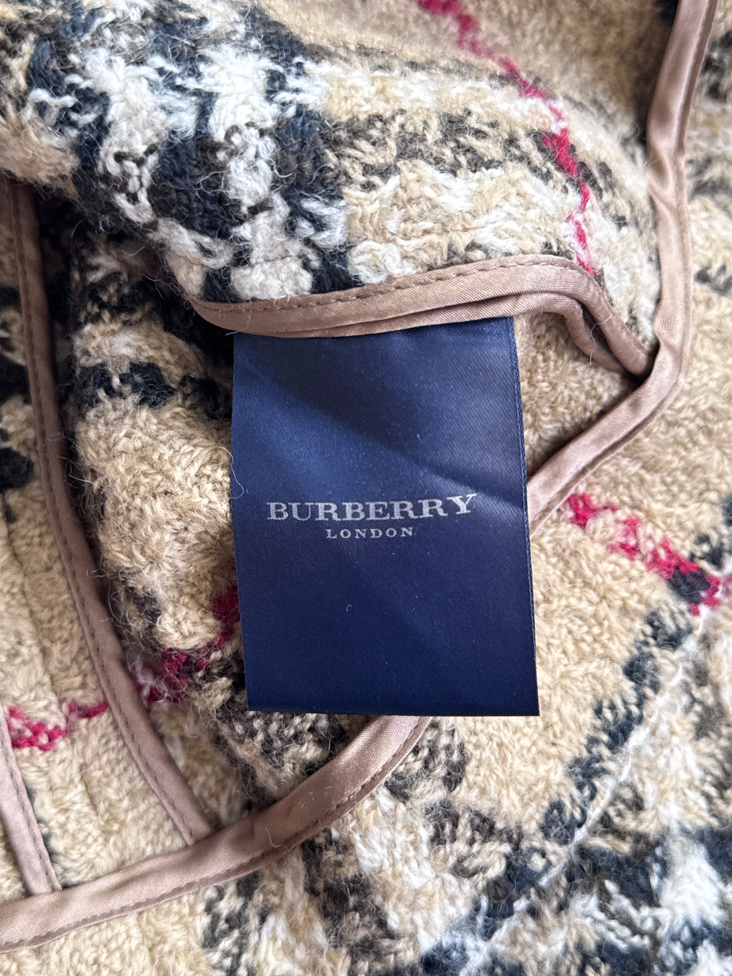 Burberry Beige House Check Full Zip Wool Cropped Jacket