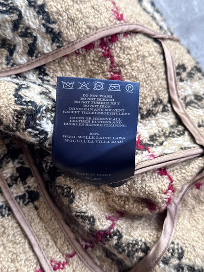 Burberry Beige House Check Full Zip Wool Cropped Jacket