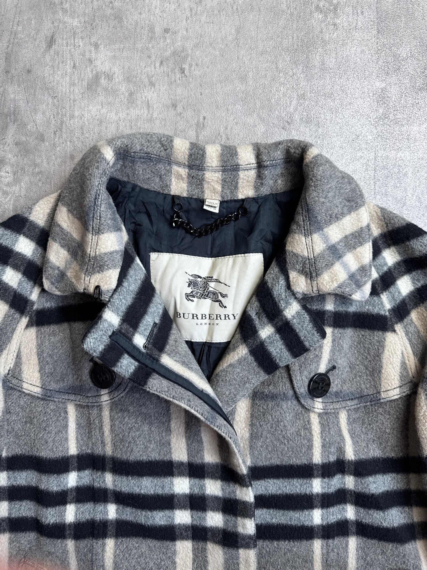 Burberry Grey Nova Check Wool Mid Length Trench