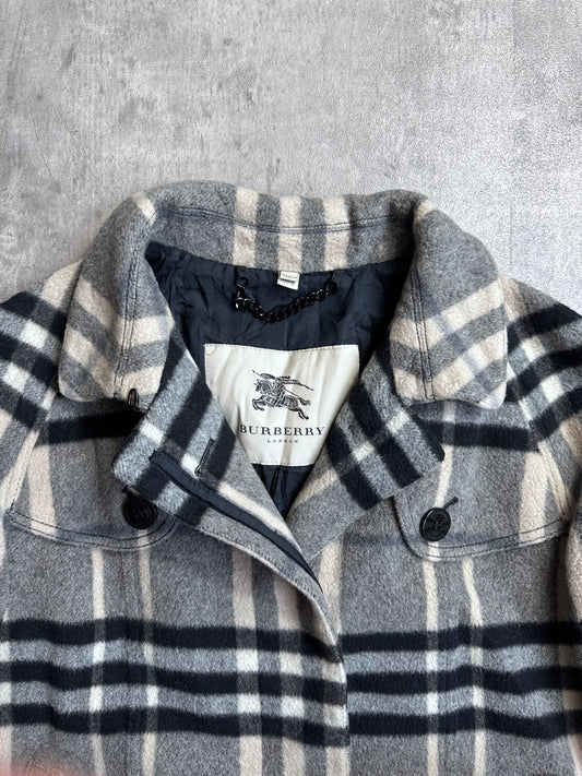 Burberry Grey Nova Check Wool Mid Length Trench