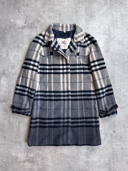 Burberry Grey Nova Check Wool Mid Length Trench