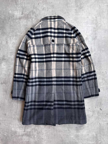 Burberry Grey Nova Check Wool Mid Length Trench