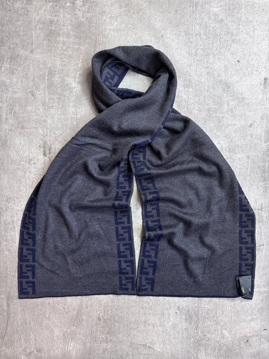 Fendi FF Logo Grey Wool Cashmere Blend Scarf